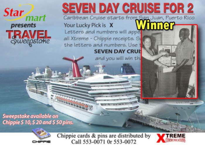 Xtreme =Win a Cruise for 2= Chippie Sweepstake winner